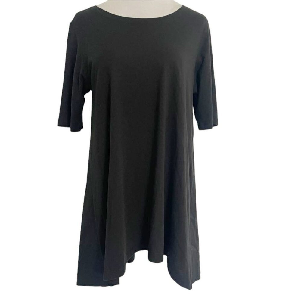 Comfy USA Size Small  Top Blouse Tunic Black Short Sleeve Boho Lagenlook